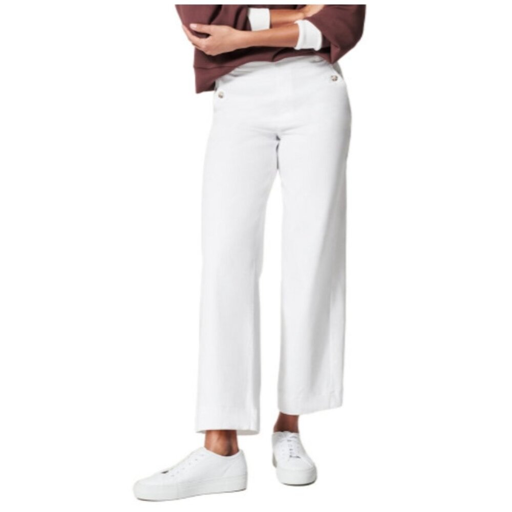 Spanx Twill Cropped Wide Leg Pant  Shite Size Medium